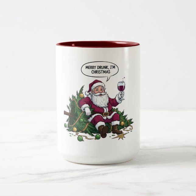 Taza Bicolor Merry Borracho Santa Navidad (Centro)