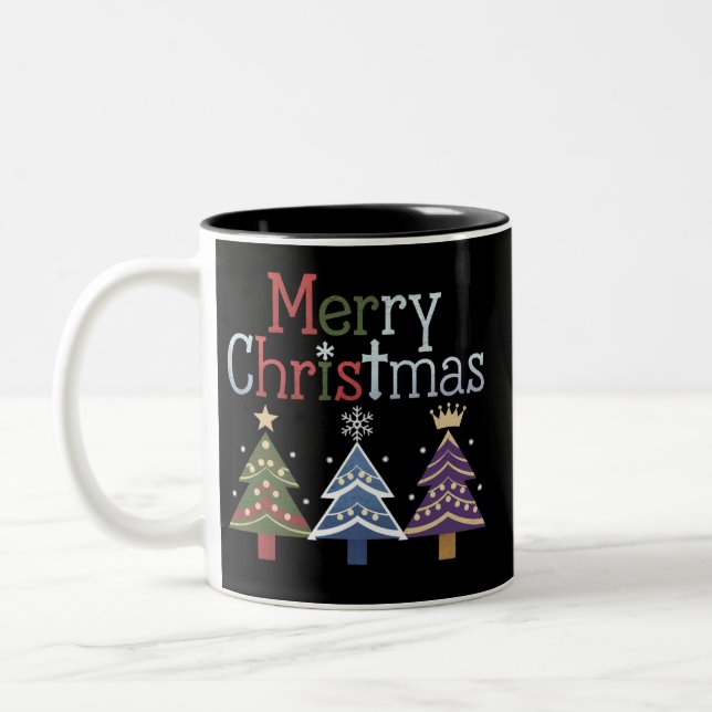 Taza Bicolor Merry Christmas Cross Xmas Tree Retro (Izquierda)
