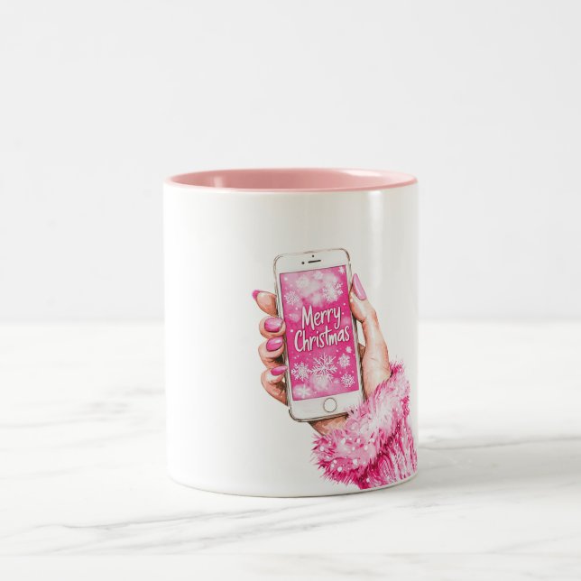 Taza Bicolor Merry Christmas Girly Glam Pink Nails  (Centro)