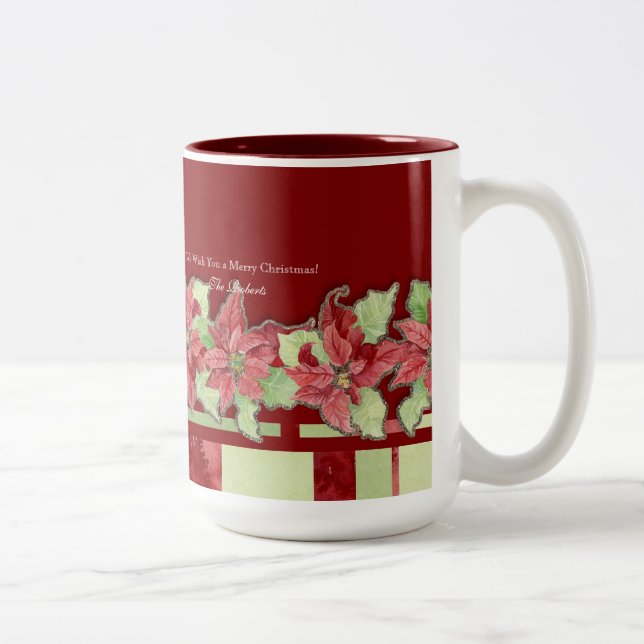 Taza Bicolor Merry Christmas Poinsettia Personalized Gift Mug (Derecha)