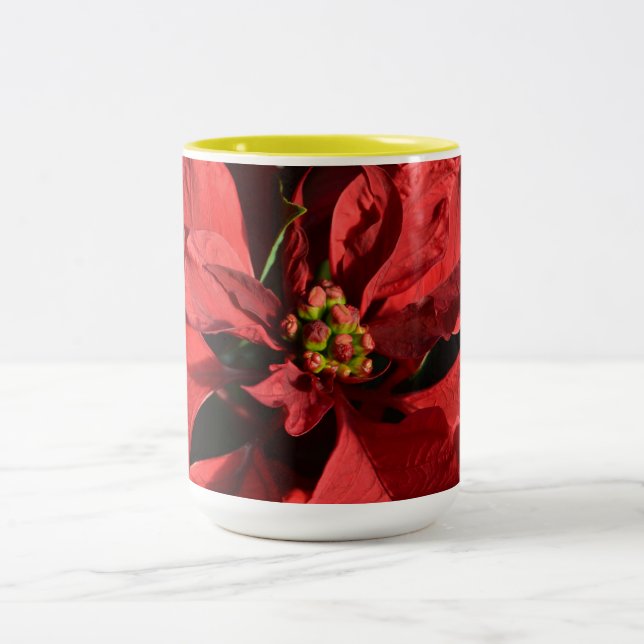 Taza Bicolor Merry Christmas Red Curly Poinsettia (Centro)