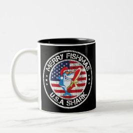 Taza Bicolor Merry Fishmas Bandera de Estados Unidos Gran Tibur