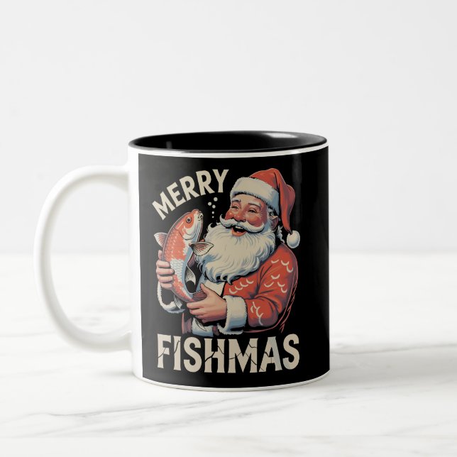 Taza Bicolor Merry Fishmas Navidades graciosos (Izquierda)