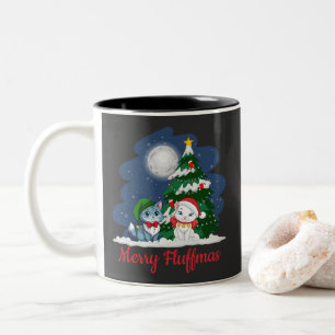 Taza Bicolor Merry Fluffmas Cute Cat Navidades