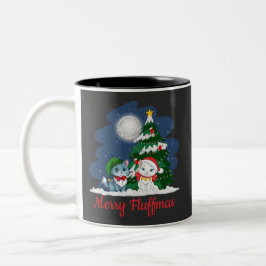 Taza Bicolor Merry Fluffmas Cute Cat Navidades
