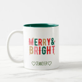 Taza Bicolor Merry personalizado y Navidades brillantes de dos 