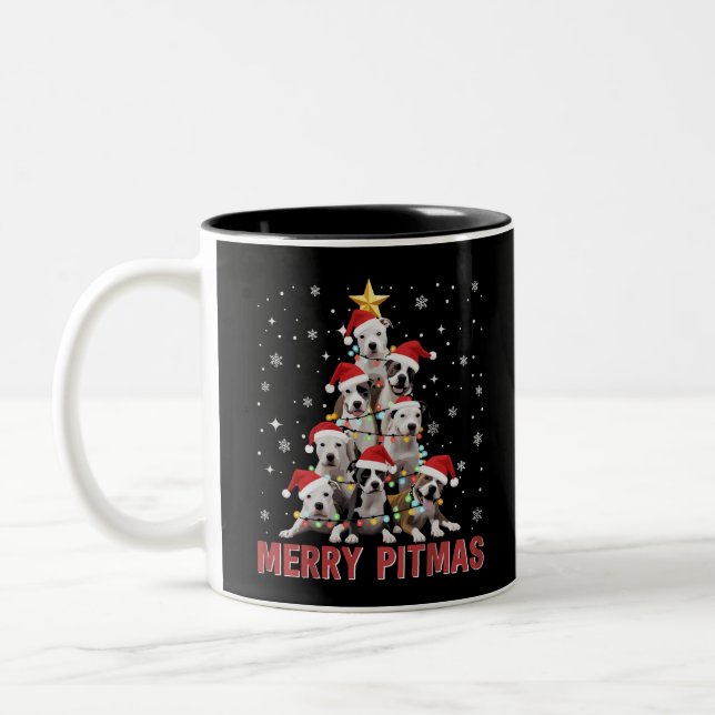 Taza Bicolor Merry Pitmas Pitbull Dog Tree Ugly Navidades (Izquierda)