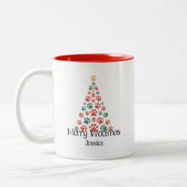 Taza Bicolor Merry Woofmas Mug - Paw Print Christmas Tree Cup
