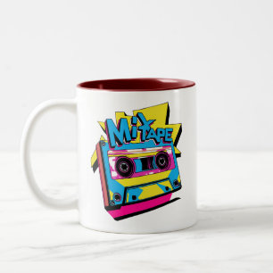 Taza Bicolor Mezclar cintas de vídeo   Cassette Neon Retro 80