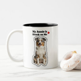 Taza Bicolor Mi Aussie Está Pegado a Mí Amante de Perros Lindos