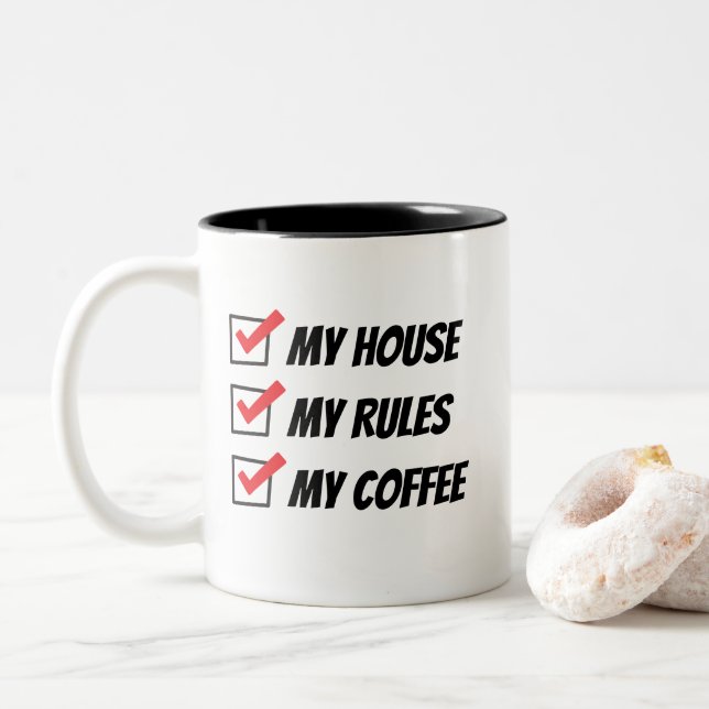Taza Bicolor Mi casa mis reglas mi café (Con donut)