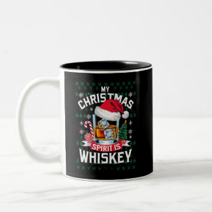 Taza Bicolor Mi espíritu navideño es whisky Suéter feo de Navid