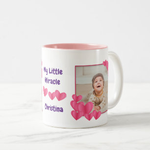 Taza Bicolor Mi pequeño milagro con fotos y nombre del corazón
