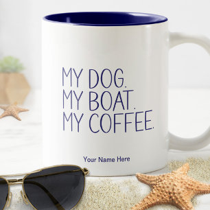 Taza Bicolor Mi Perro Barco Café. Divertido Humor de Capitán de