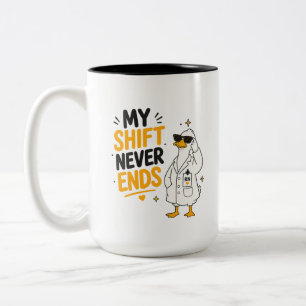 Taza Bicolor Mi turno nunca termina divertido diseño de pato de