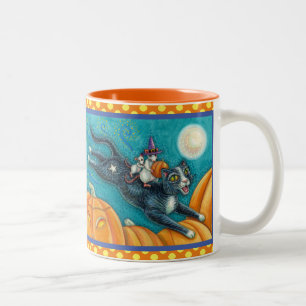 TAZA BICOLOR MICE BLANCO Y GATO NEGRO EN LA CAZA DE HALLOWEEN S