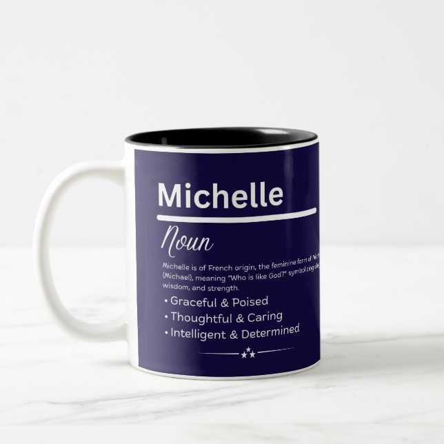 Taza Bicolor Michelle, Girl Personalized Name Definition Mug (Izquierda)