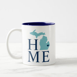 Taza Bicolor Michigan Hogar Aqua Azul Marino Corazón de Ciudad 