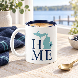 Taza Bicolor Michigan Hogar Aqua Azul Marino Corazón de Ciudad