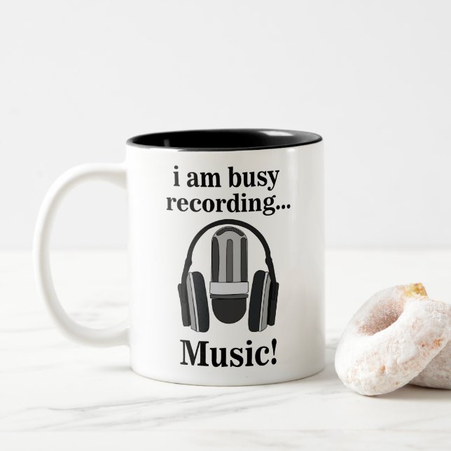 Taza Bicolor Micrófono Auricular Grabación Música (Con donut)