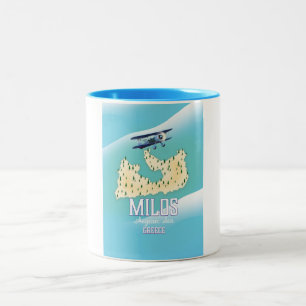 Taza Bicolor Milos, arte de afiches de viaje en el mapa de la i