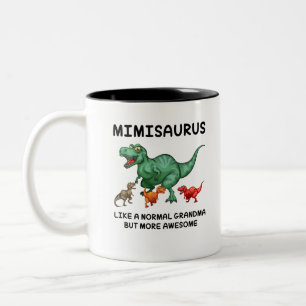Taza Bicolor mimisauro como una abuela normal pero más asombro