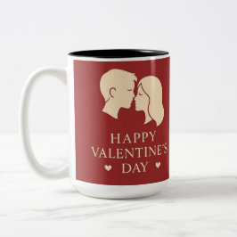 Taza Bicolor Minimal Silhouette Couple Happy Valentines Heart