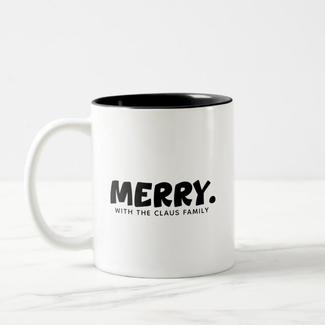 Taza Bicolor Minimalist Cheer: Personalized "MERRY." Statement (Izquierda)