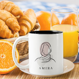Taza Bicolor Minimalist Custom Name Hijab Line Art Two-Tone Mug