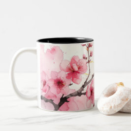 Taza Bicolor Minimalist Pink Sakura Zen Coffee Cup 