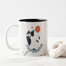 Taza Bicolor Minimalist Stay Pawsitive Tuxedo Cat Ceramic Coffe