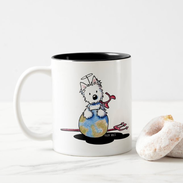 Taza Bicolor Mischief Westie Dog (Con donut)