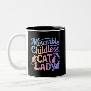 Taza Bicolor Miserable dama de gato sin hijos