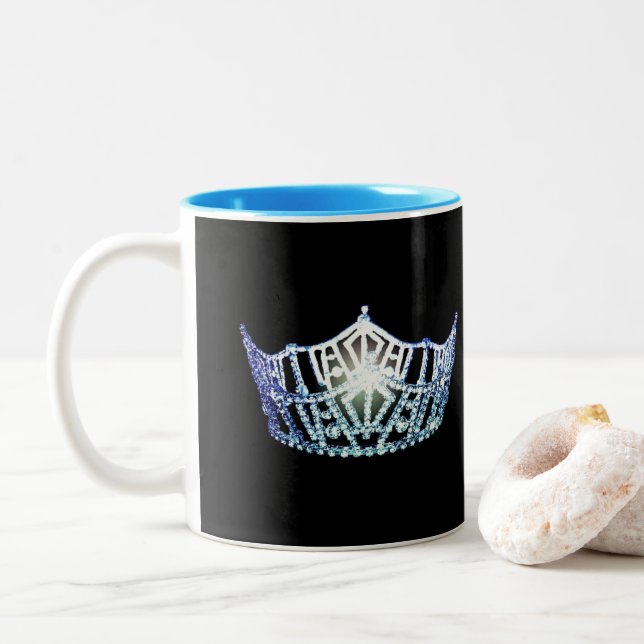 Taza Bicolor Miss América estilo Bby Blue Crown Mug (Con donut)