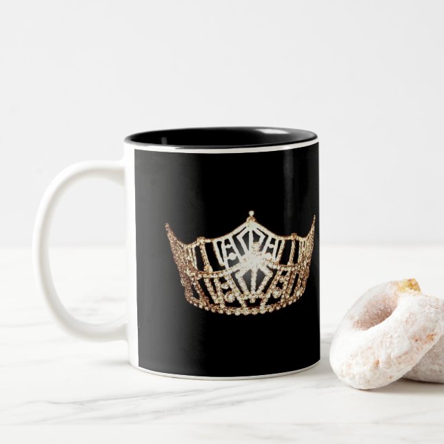 Taza Bicolor Miss América estilo Gold Crown Mug (Con donut)