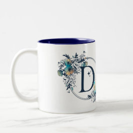 Taza Bicolor Místico Monograma Floral Inicial - Letra D