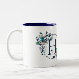 Taza Bicolor Místico Monograma Floral Inicial - Letra H