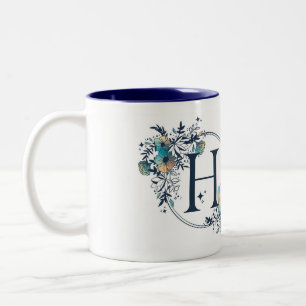 Taza Bicolor Místico Monograma Floral Inicial - Letra H
