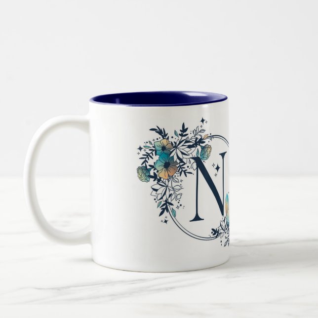 Taza Bicolor Místico Monograma Floral Inicial - Letra N (Izquierda)