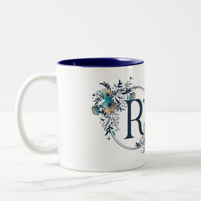 Taza Bicolor Místico Monograma Floral Inicial - Letra R (Izquierda)