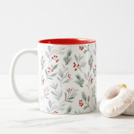 Taza Bicolor Mistletoe and Holly Berries Pattern