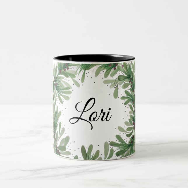 Taza Bicolor Mistletoe wreath monogram template Two-Tone coffee (Centro)