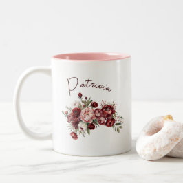 Taza Bicolor Moda de nombres personalizados Flores de Borgoña