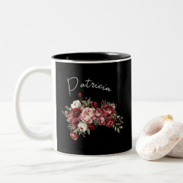 Taza Bicolor Moda de nombres personalizados Flores de Borgoña