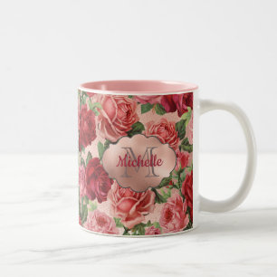 Taza Bicolor Moda Elegante Vintage Roses Rojas Roses Rojas Nomb
