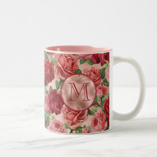 Taza Bicolor Moda Elegante Vintage Roses Roses Rojos Floral