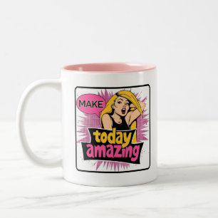 Taza Bicolor Moda retro: cita inspiracional del arte pop vintag