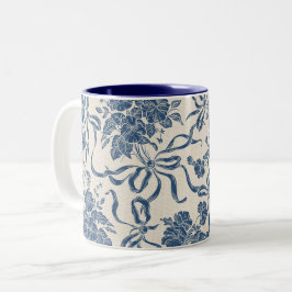 Taza Bicolor Modelo floral azul de la Marina de Marfil Vintage 