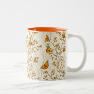 Taza Bicolor Modelo floral del vintage con las mariposas