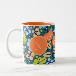 Taza Bicolor Modelo floral moderno de colores vivos monogramado